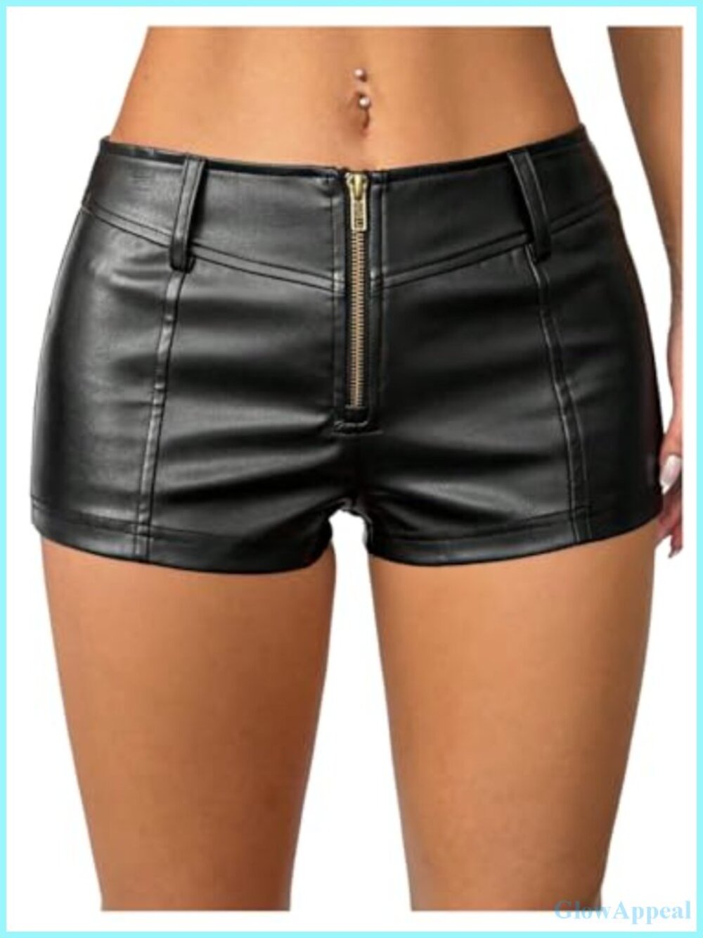 Faux Leather Low Rise Zipper Up Mini Rave Shorts
